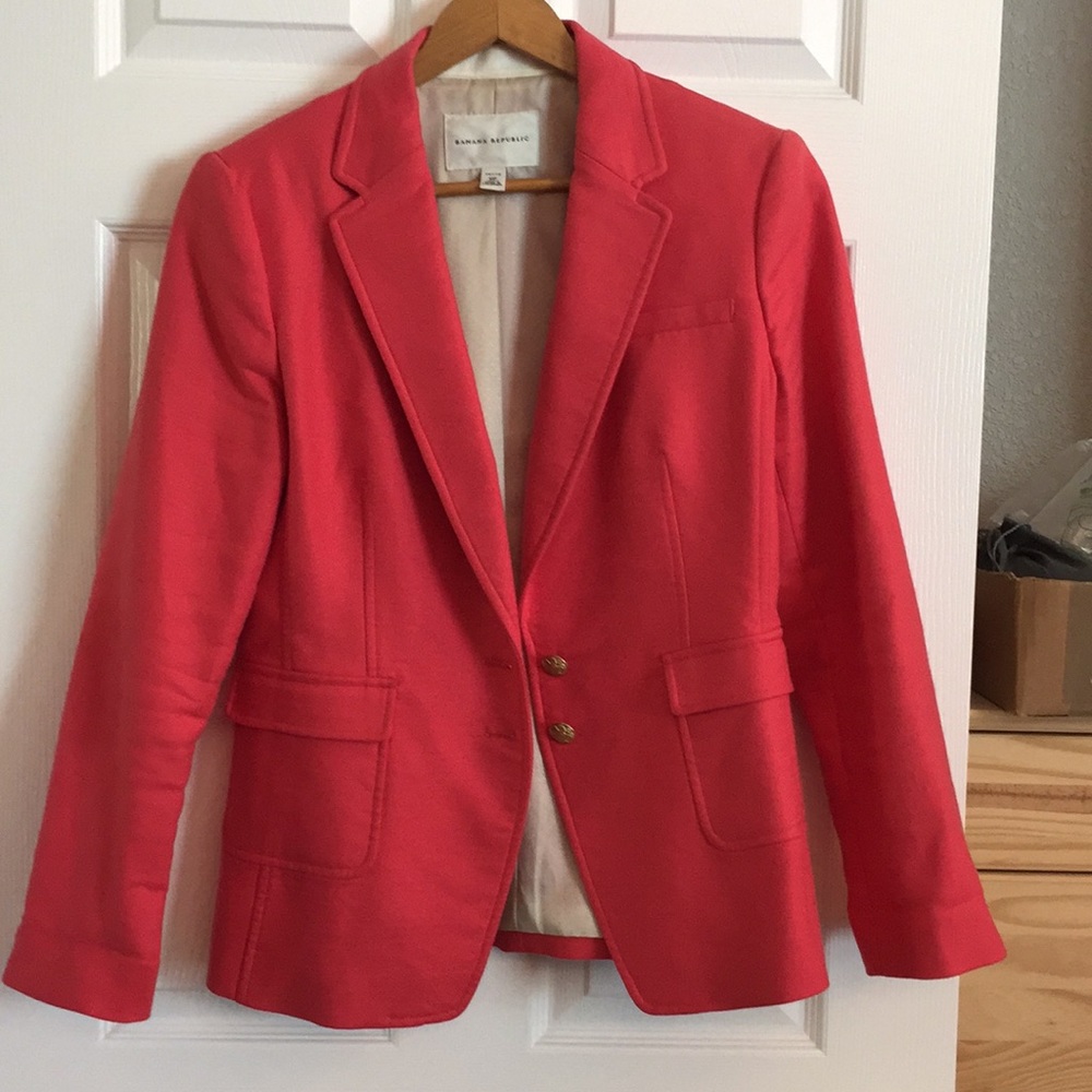 Coral with gold button blazer